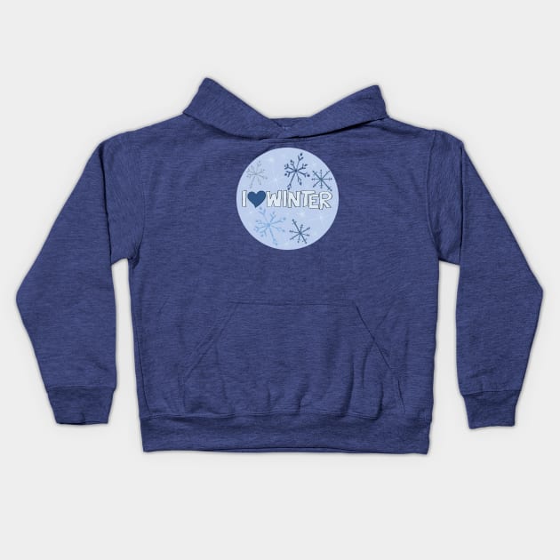 I Heart Winter Illustrated Text with snowflakes Kids Hoodie by Angel Dawn Design